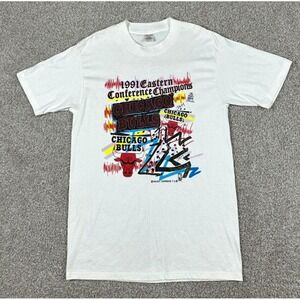 Vintage Chicago Bulls Shirt Mens Large White Magic Johnson T's 1991 Playoffs 90s